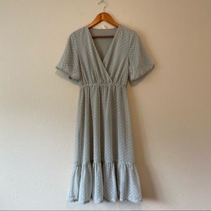 Mimi + daphne Light Green Floral Flowy Midi Dress